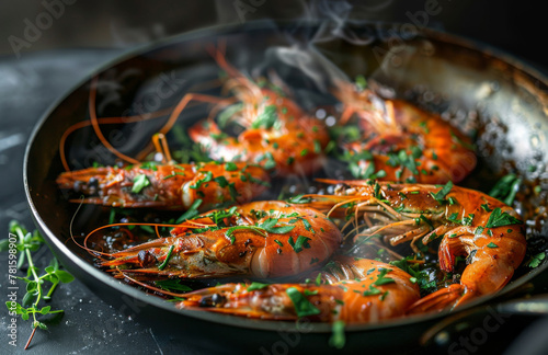 Grilled prawns served in pan