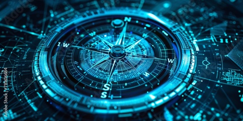 Navigating the Digital Frontier: A Futuristic Compass Interface Gleaming with Technological Precision for Global Orientation, Generative AI