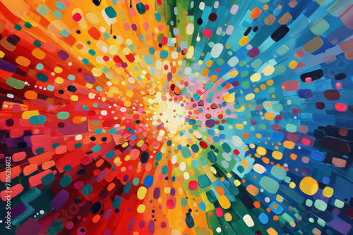 Abstract, colorful pointillism explosion.