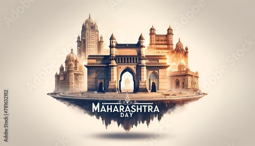 Watercolor illustration for maharashtra day with famous maharashtra monuments.