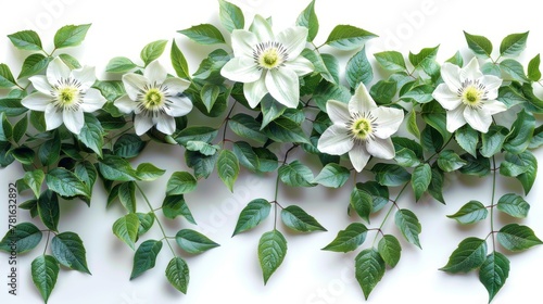 Set of passiflora (passionflower) branches isolated on white background. Beautiful flower.