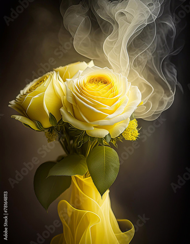 Makro kwiat, żółta róża. Abstrakcyjne tło kwiatowe. Dekoracja ścienna. Tapeta kwiatowa, abstrakcja. Bukiet kwiatów róż