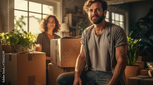 Couple Amidst Moving Boxes in a New Home
