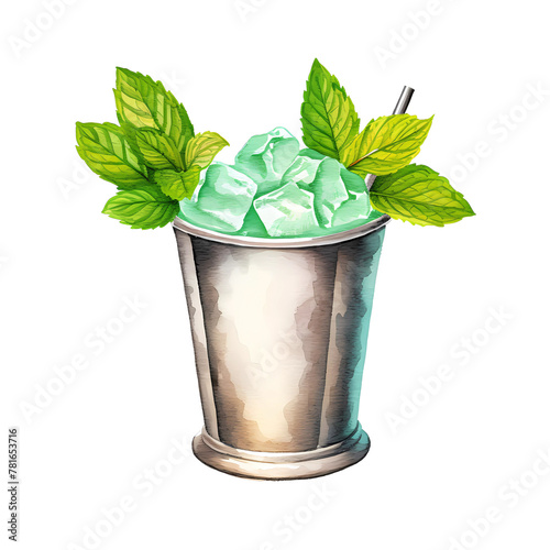 Mint julep cocktail with crushed ice and fresh mint garnish