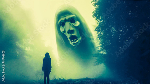 Psychedelic hallucination : Girl see a ghost in the forest