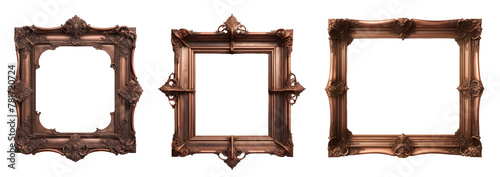 Conjunto de Molduras de cobre envelhecido em formato quadrado. Molduras de espelhos de cobre vintage, porta retrato isolado em fundo transparente