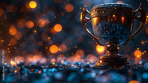 Gold trophy competition trophy on abstract blurred bokeh background