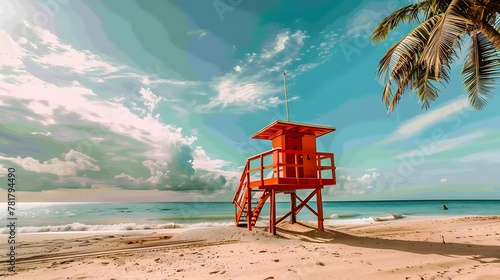 Lifeguard tower on coast tropical beach