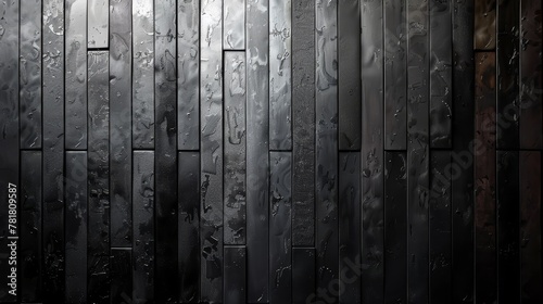  A tight shot of a wooden wall with raindrops on its transparent glass and wooden panels in the background