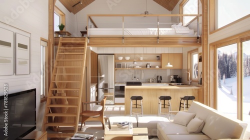 Create a small house with a lofted sleeping area to maximize floor space for living and entertaining 