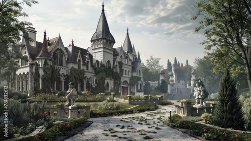 Design a Gothic-inspired hotel or resort with dramatic spires, gargoyles, and hidden courtyards reminiscent of medieval castles 
