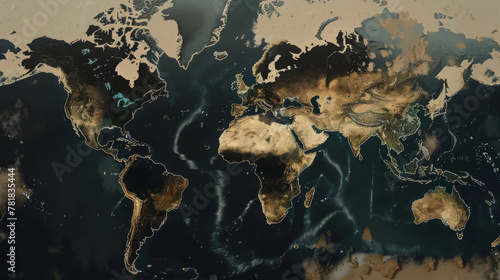 Animated map showing the spread of invasive species across continents, marked by dark, spreading blots,