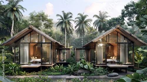 Design twin villas with separate wings for living and sleeping areas, allowing for privacy and tranquility 