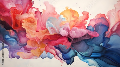 Blend the elegance of traditional watercolor techniques with the precision of 3D rendering to create a stunning abstract world influenced by nanotechnology Experiment with unexpected camera angles to