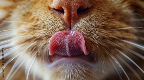 Close-Up Macro Shot of a Red Domestic Cat's Tongue - Cat Tongue Texture in High Resolution for Backgrounds and Designs