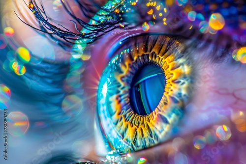 Macro Eye Iris, Transparent Shiny Bright Iris Closeup, Beautiful Rainbow Eyes, Macro Photo Imitation