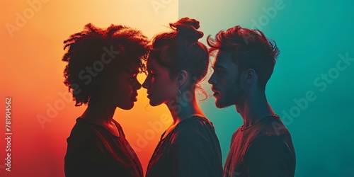 Polyamorous triad involves mutually and openly loving and connecting with multiple partners at the same time, consisting of one woman and two men.