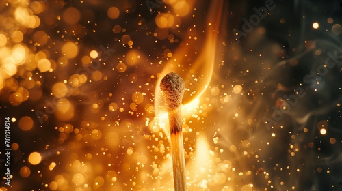 igniting matchstick with fiery sparks and glowing embers close-up