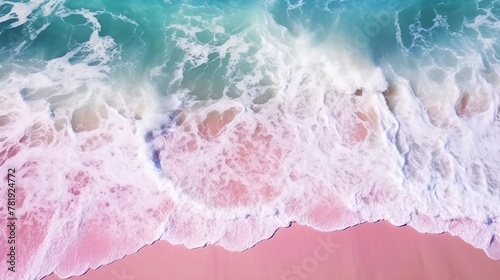 Pink beach with beautiful big waves