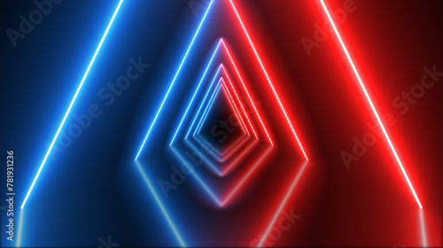 blue half red futuristic tunnel abstract beam, club concepts corridor discotheque effect, illuminated fluorescent electronic glowing background