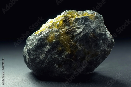 Liebigite is a rare precious natural stone on a black background. AI generated. Header banner mockup with space.