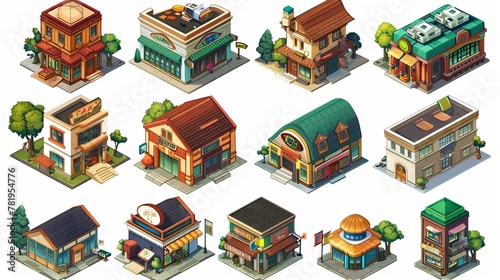 Isometric building set for design. There are additional comparable illustrations available. combined to create a city. 