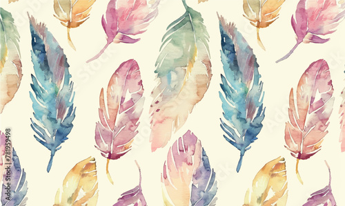 seamless background watercolor pattern pastel colorful with feathers