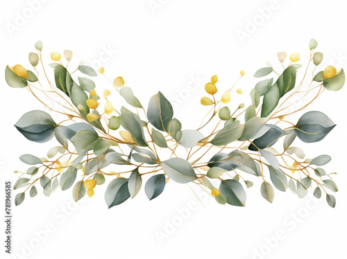 a wreath of leaves and yellow berries on a white background