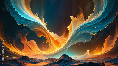 Surreal landscape of ethereal fire and ice