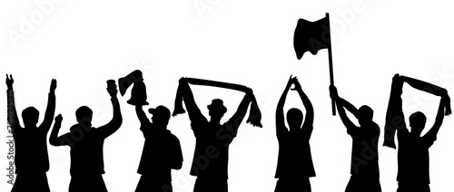 Gruppe Fußballfans jubelt - Schwarze Silhouette auf weißem Hintergrund