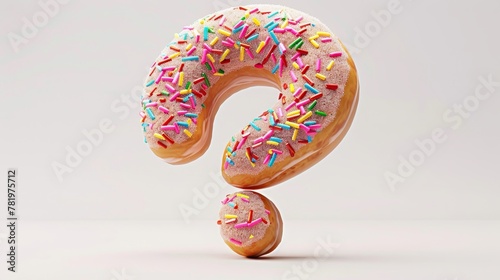 A glazed donut font with colorful sugar sprinkles. An isolated 3D question mark symbol font.