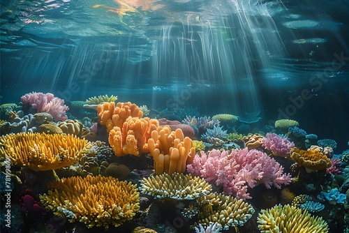 Underwater photograph depicting coral reefs' ethereal beauty
