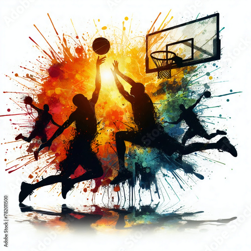 Basketball sport action splash color paint