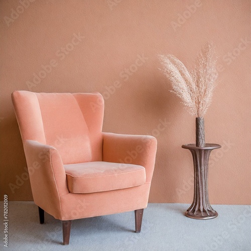 Minimalistyczne wnętrze salonu w odcieniach peach fuzz
