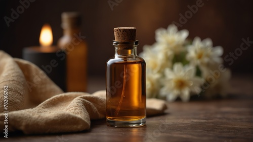 myrrh background with aroma therapy massage essential oil bottle from Generative AI