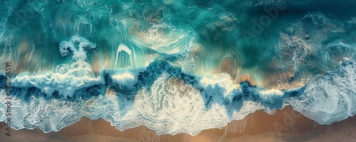 Aerial perspective of rolling ocean waves, capturing the dynamic movement and vastness of the sea.