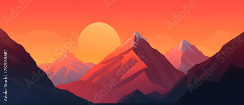 Mount Everest at sunset. Illustration with mountain landscape.
