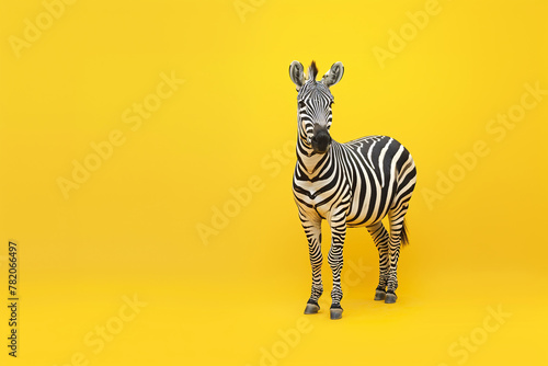 Zebra in full length on yellow background