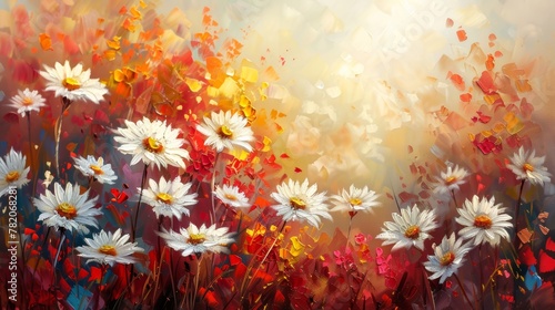 Impressionist Oil Painting of Daisies in an Indian Summer Field Generative AI