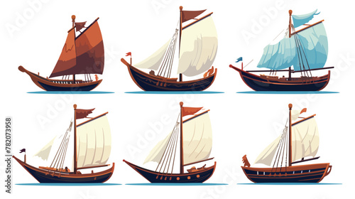 Sail boat with wooden deck and cloth masts. Fishing
