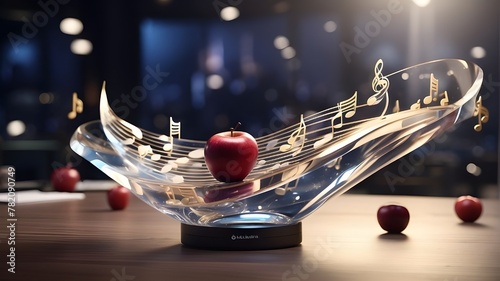 "Experience the crystal-clear beauty of 8K Ultra HD as musical notes dance within a high quality apple, crafted by the talented yukisakura."