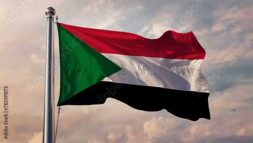 Sudan Waving Flag Against a Cloudy Sky