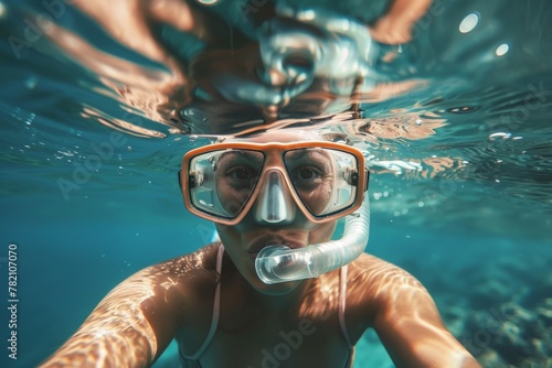 Woman swimming underwater in pool. Beautiful simple AI generated image in 4K, unique.