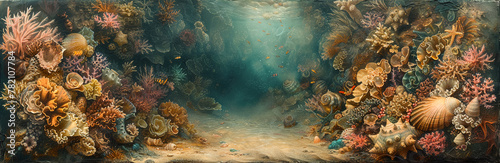 Sea background. Secret world beneath the waves, iridescent seashells and sands paint a seldom-explored marine tapestry.