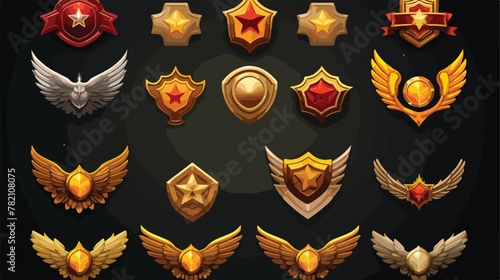 Set of cartoon military game rank badges. Vector il