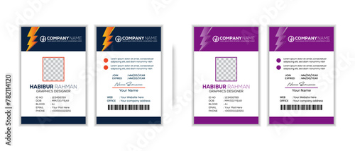 Elegant ID card template design. Creative Corporate Business identity card for employees with four color variations.