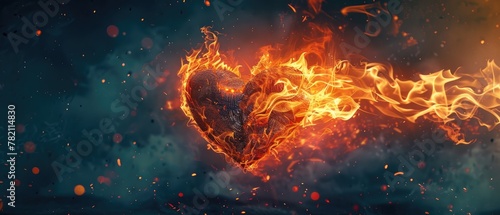 A conceptual illustration of a heart ablaze symbolizing burning love or passion