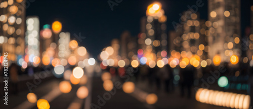 Bokeh blur night light street city background.