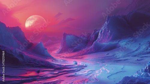 holographic textures, futuristic and surreal landscape