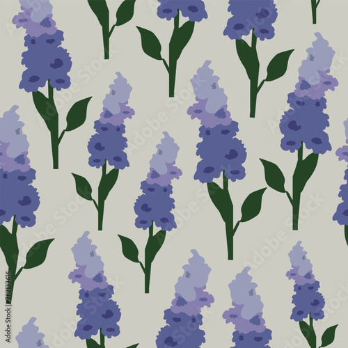 Purple shades of lupin flowers vector artwork repeat pattern on cream background vector artwork seamless pattern